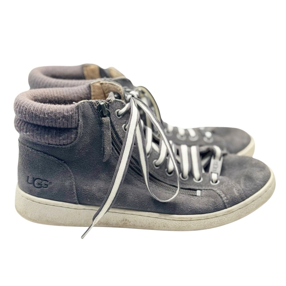 UGG Olive High Top Sneakers Womens Size 8 Grey Suede Ankle Boot Zipper Shoes